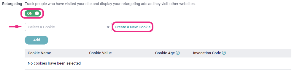 Create retargeting cookie on TrafficJunky campaign manager.