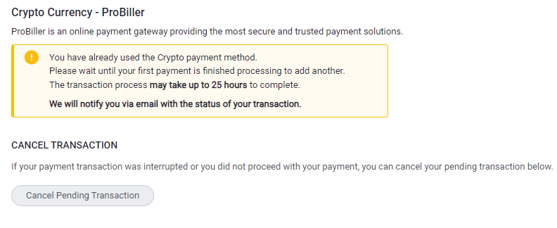 TrafficJunky - Cancel you pending crypto payment