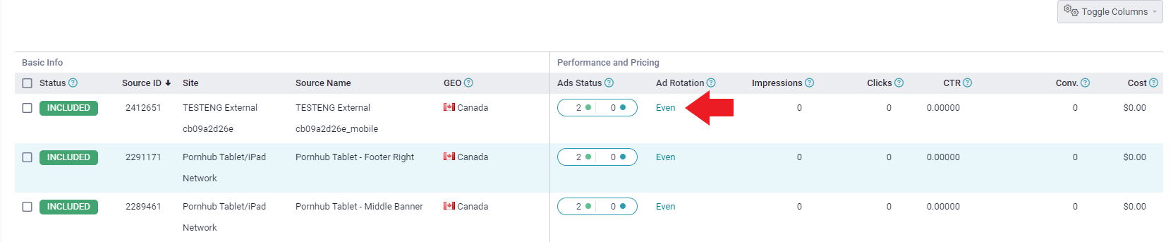 By default, the ad rotation for your campaign will be EVEN