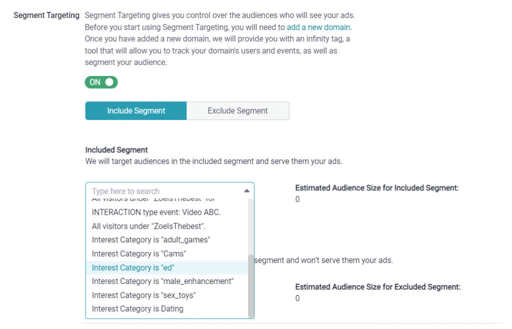 TrafficJunky offers segment targeting to optimize your iGaming traffic for more effective retargeting.